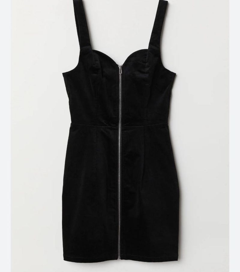H&amp;M Velvet Dungaree Zip Dress