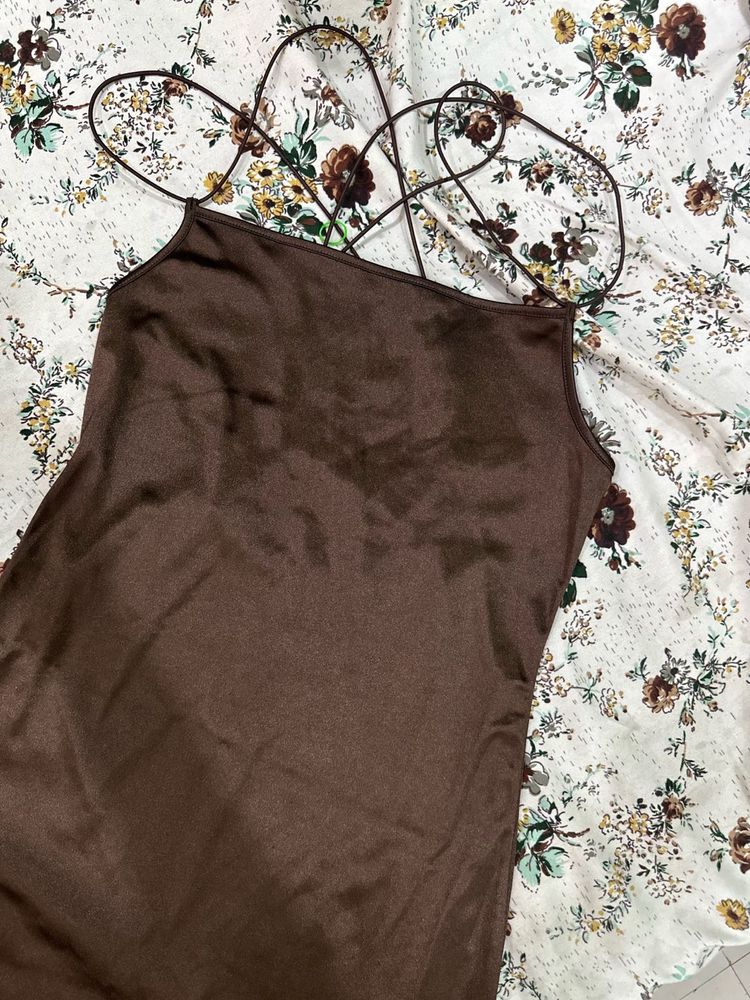 Brown Cami Dress With Sexy Back