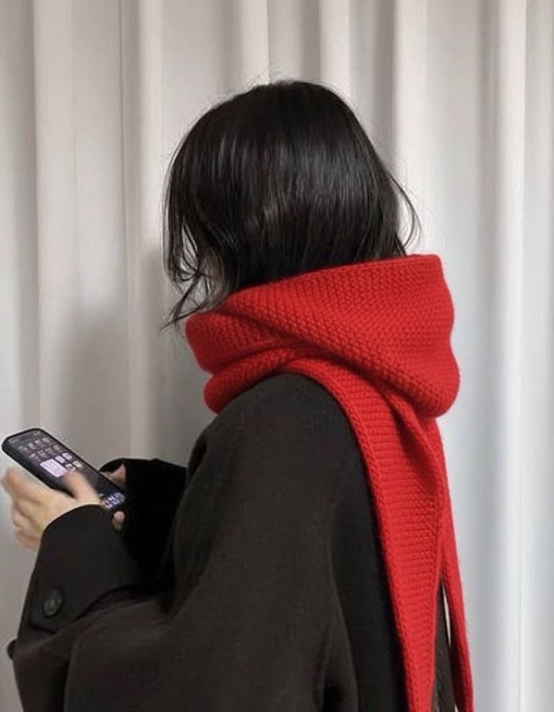 Red Knitted Hooded Scarf