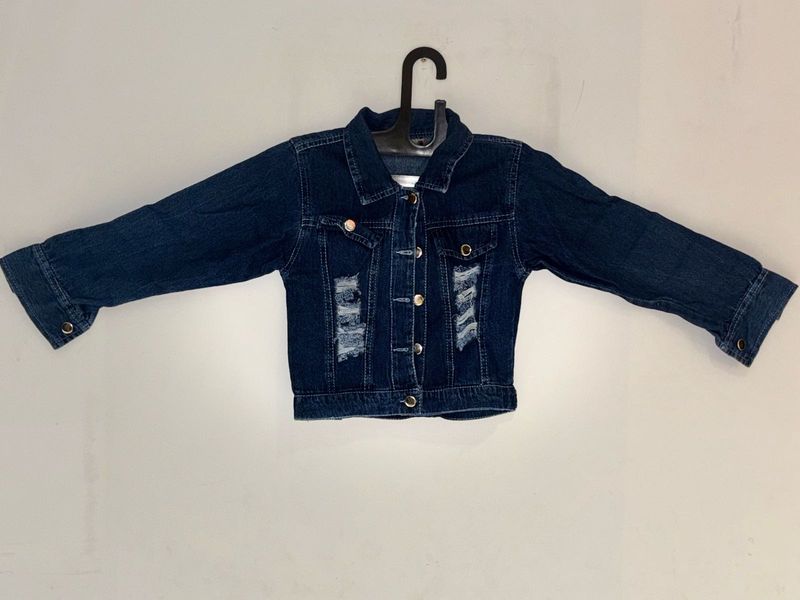 Navy blue ripped denim jacket