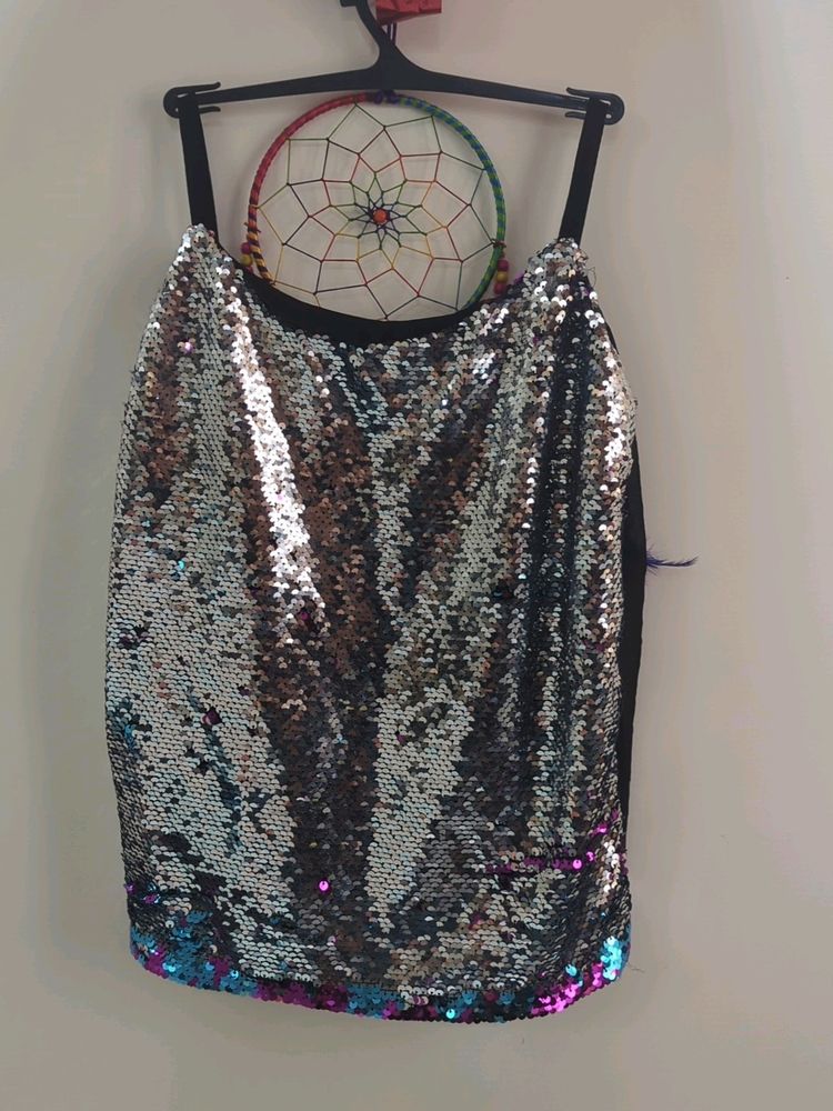 Sequins Top ( Silver and Blue-pink) Convertible
