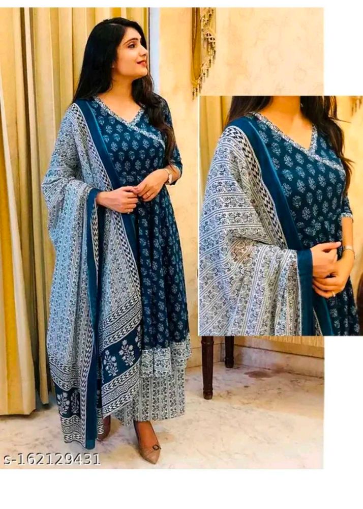 Blue Printed Kurti Set
