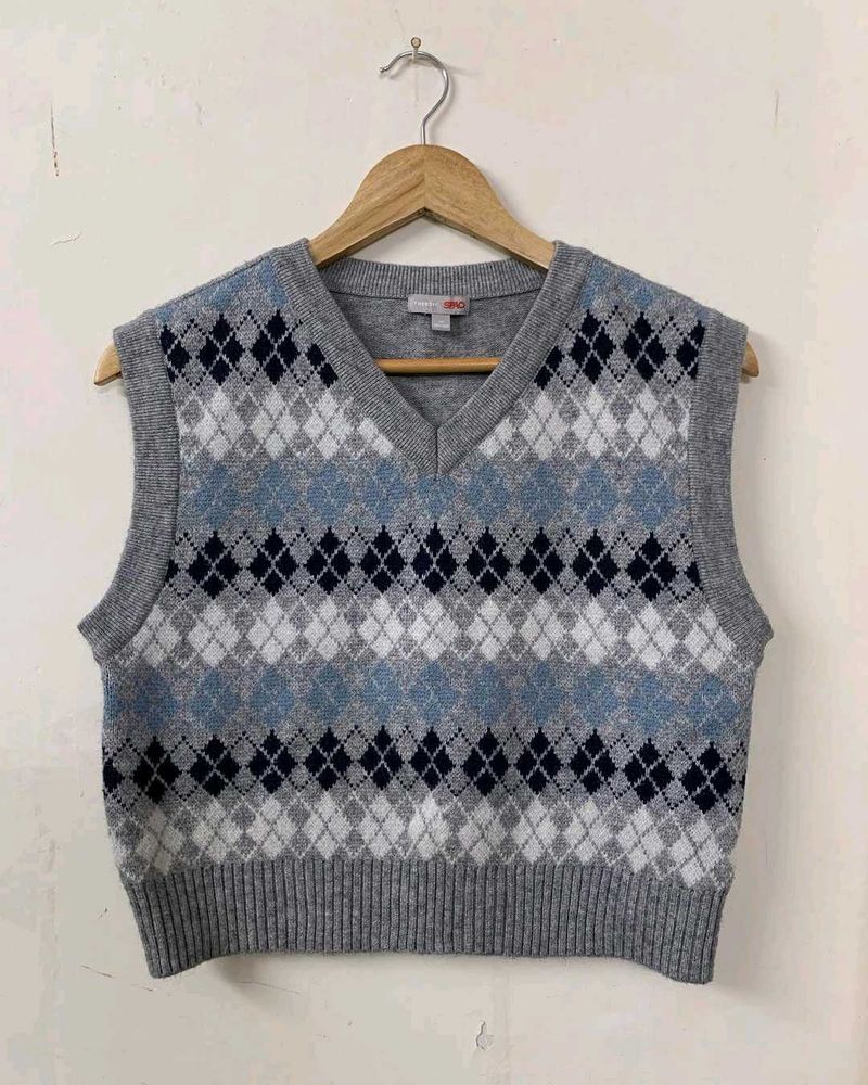 Grey Argyle Vest