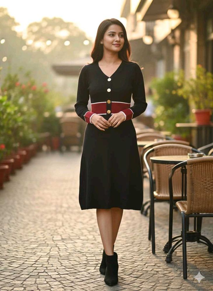 Elegant Black Knit Midi Dress