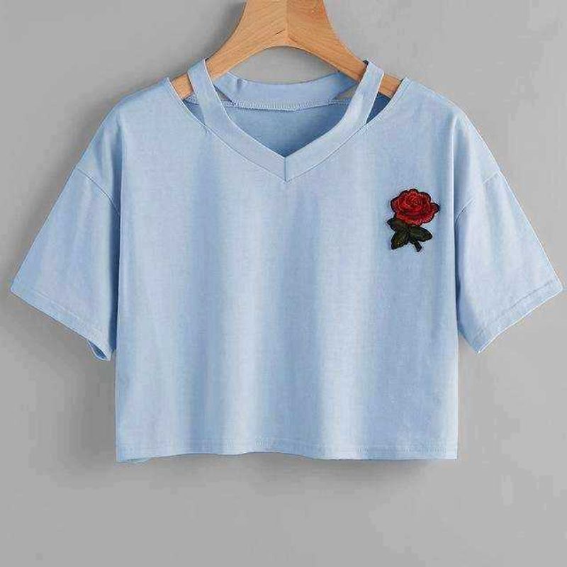 Cotton Embroidery Rose Short Sleeve