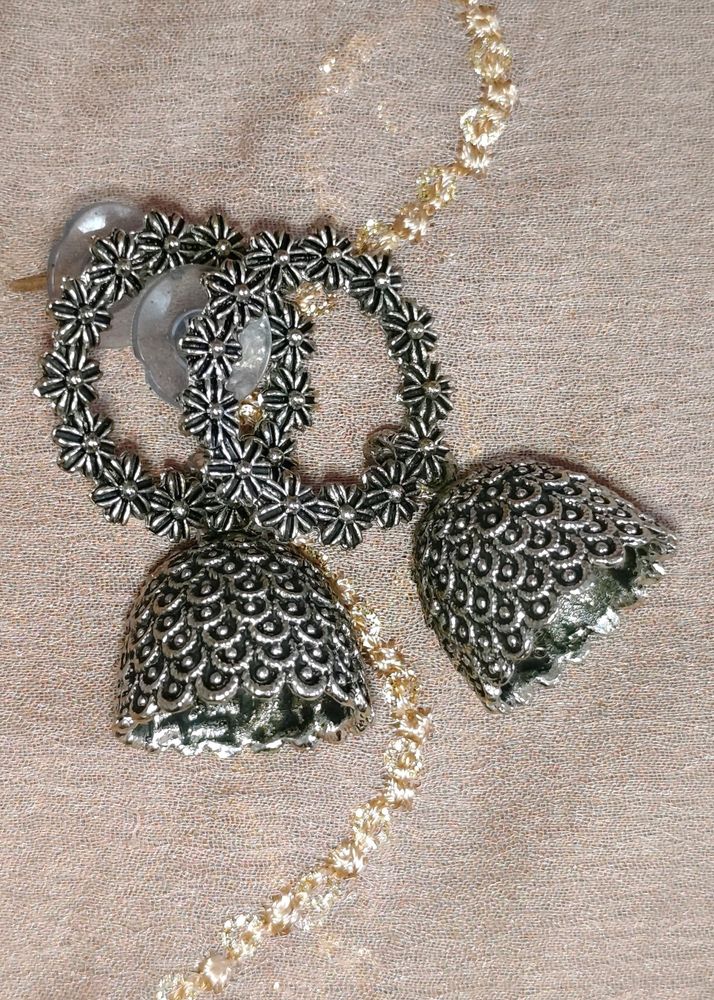 Oxidised Silver Earrings Combo-5(Free Finger Ring)