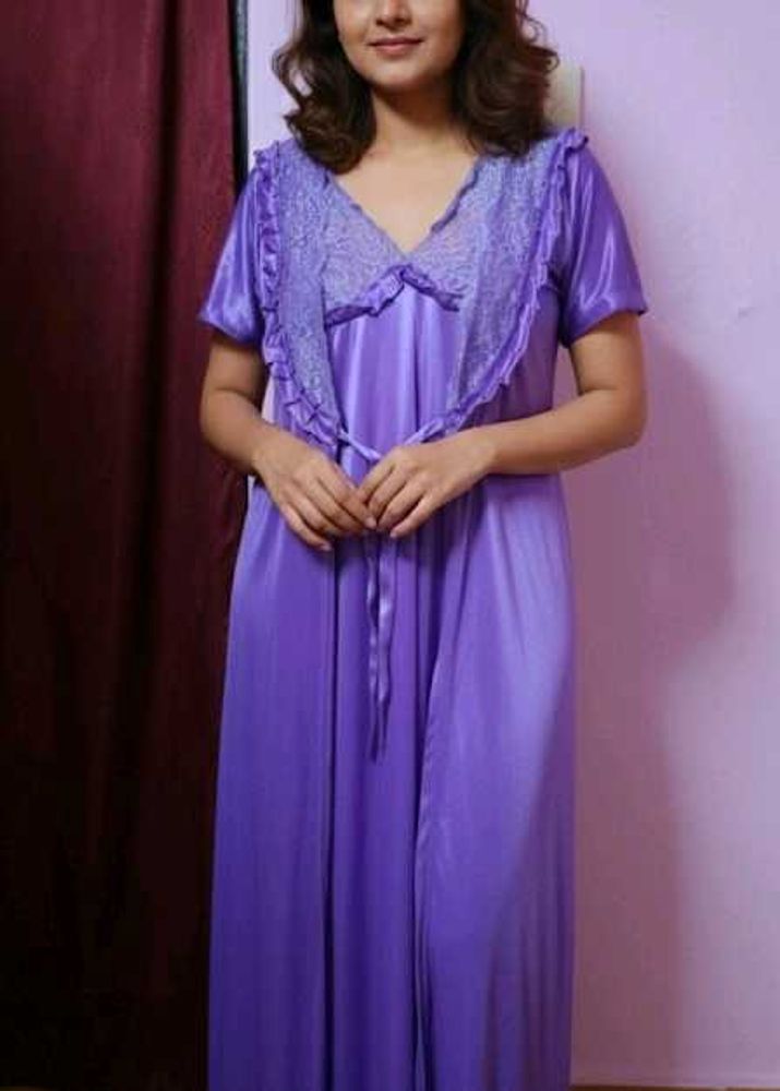 Purple Satin Silk Gown 2pc
