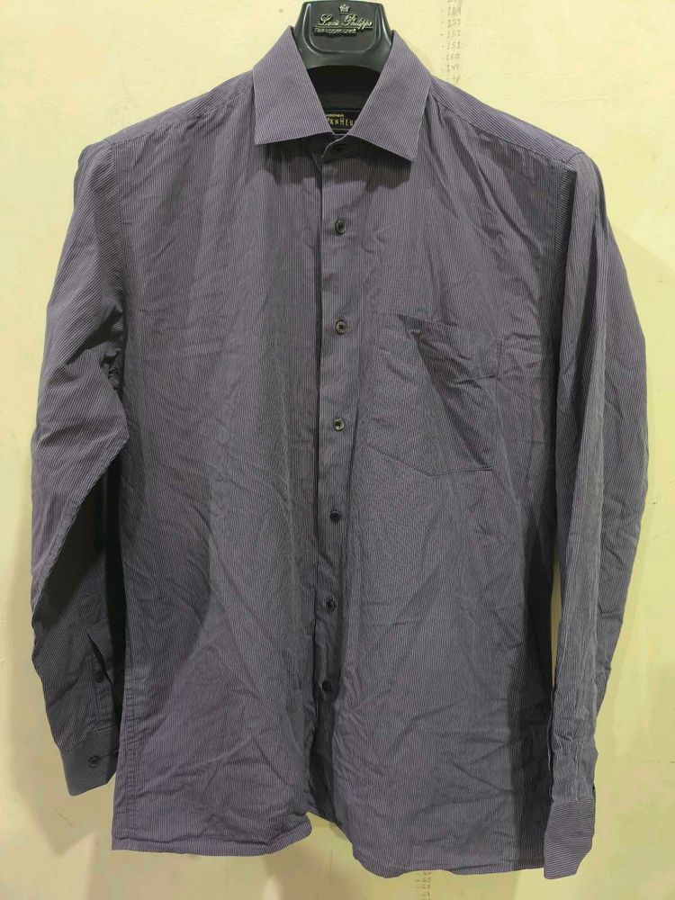 Purple Shirt With White Straps From Van Heusen.