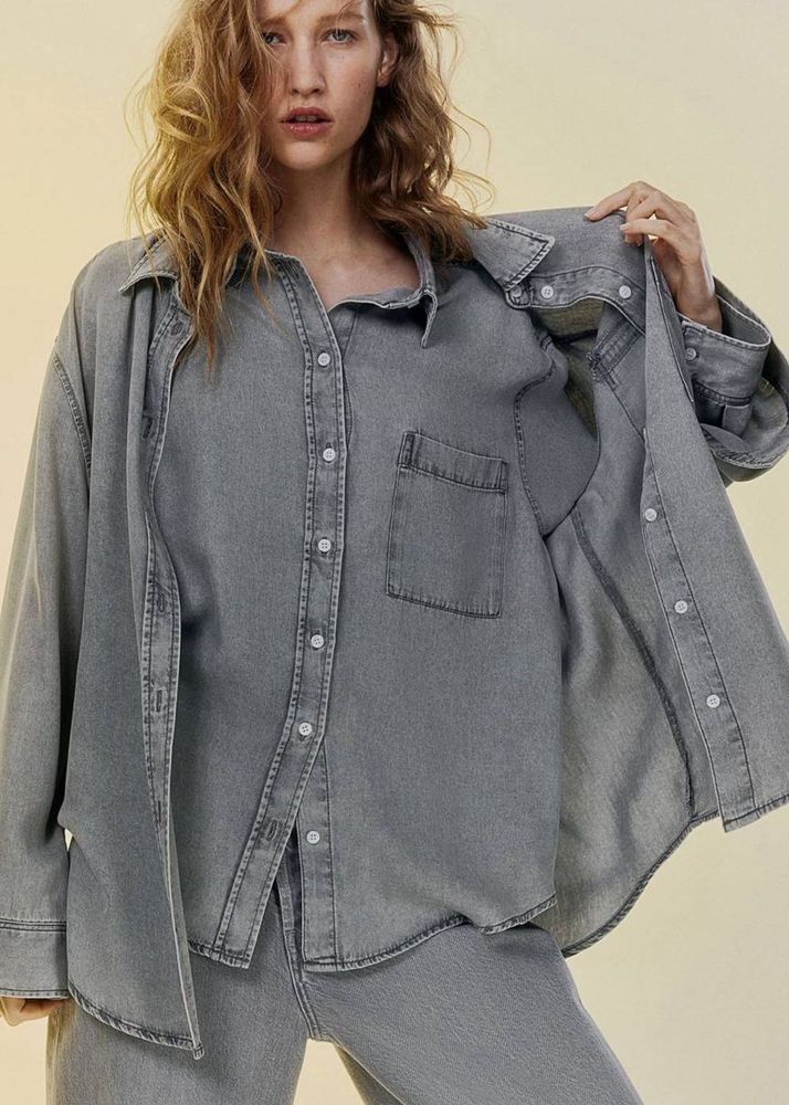 H&amp;M Grey Lyocell Denim Shirt