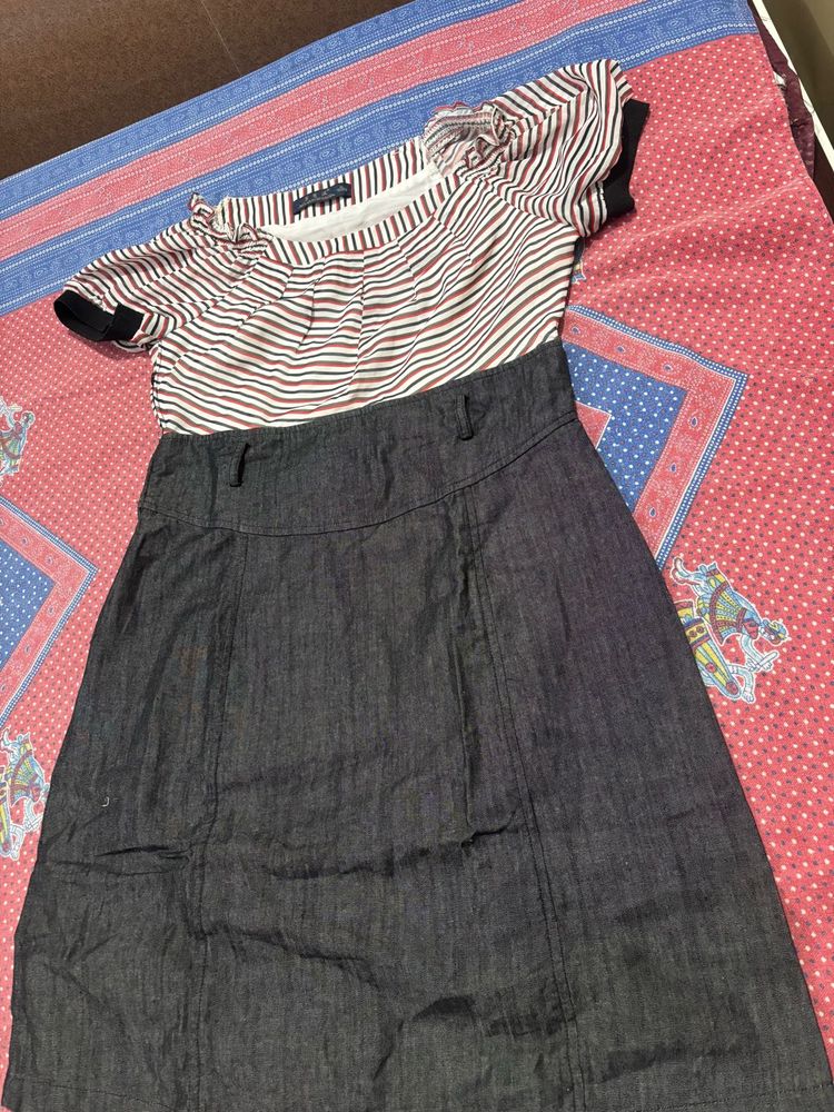 Striped &amp; Denim Style Dress