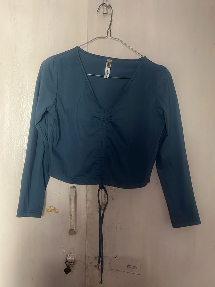 Teal Long Sleeve Crop Top