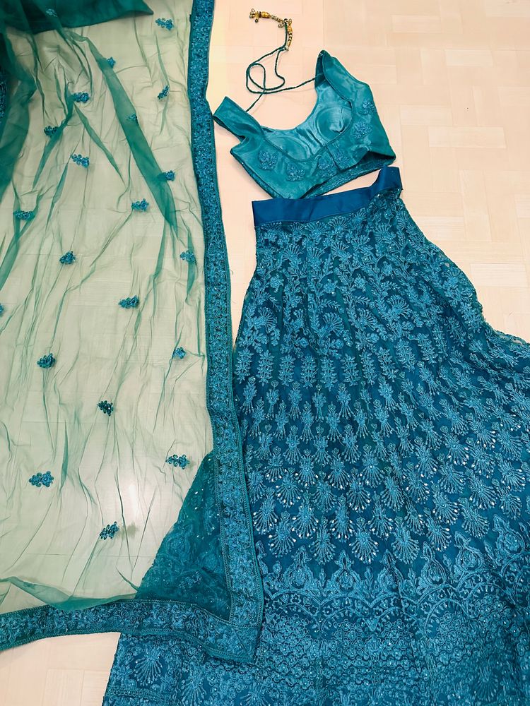 Dark Turquoise Lehnga With Net Dupptta