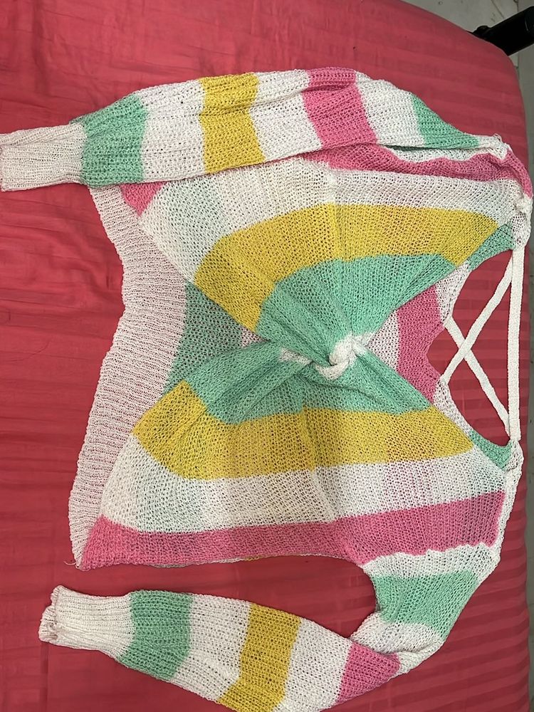 Crop Knitted See Through Sweater