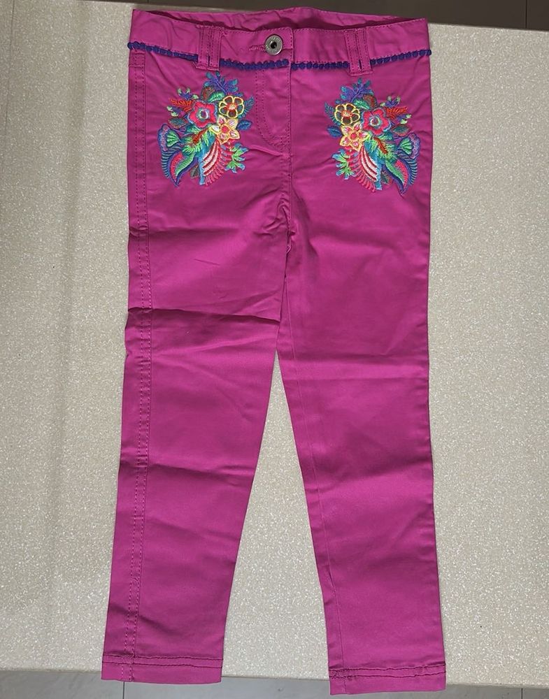 Bright Pink Embroidered Pants