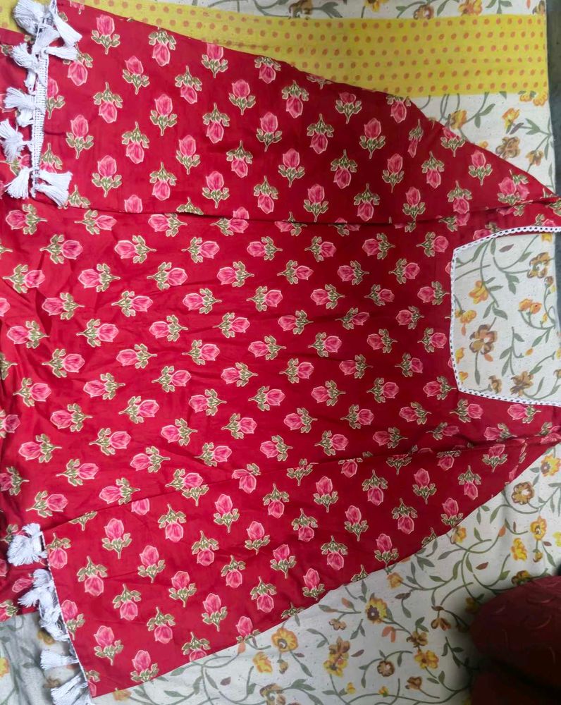 Red Floral Print Kurta