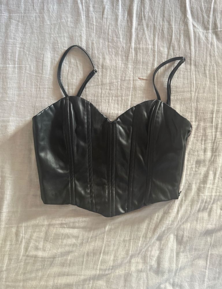 Black Faux Leather Corset Top