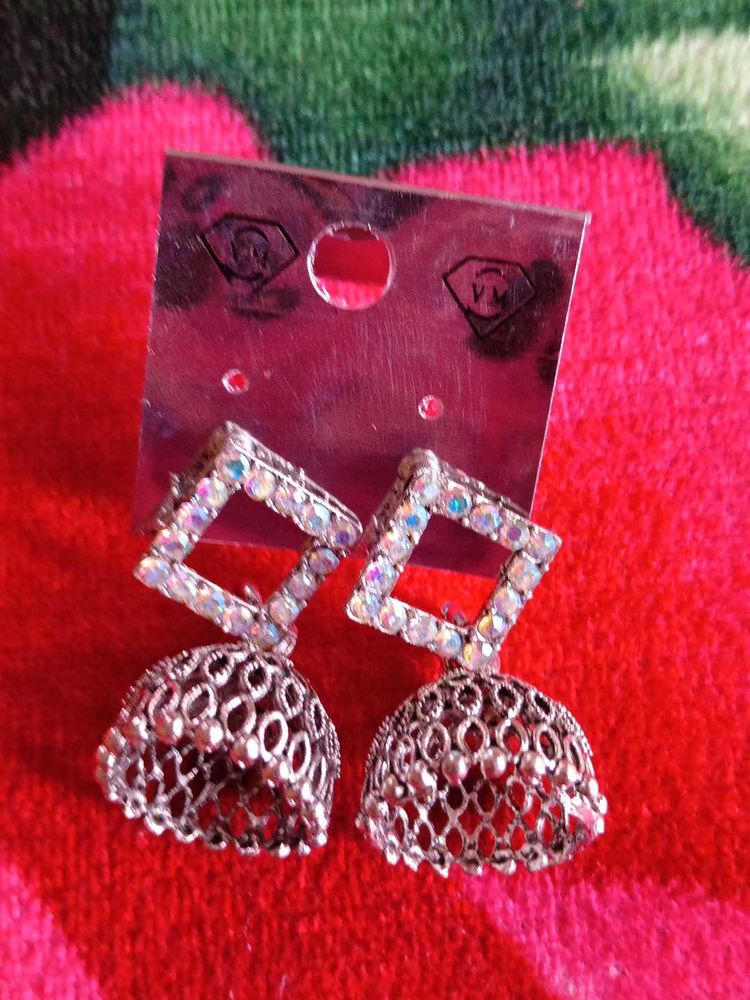 Square Rhinestone Jhumka Earrings