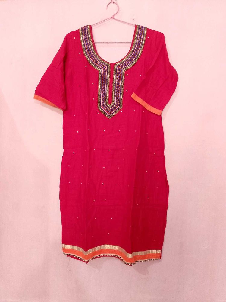 RED EMBROIDERED KURTA AND DUPATTA