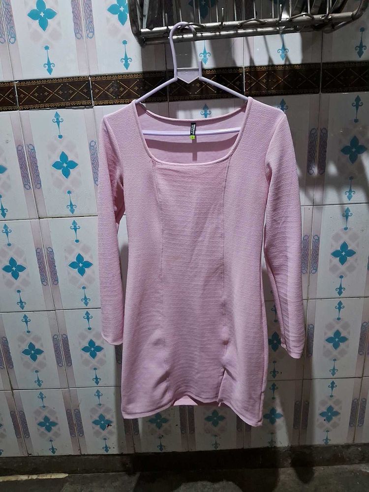 Pink Long Sleeve Mini Dress