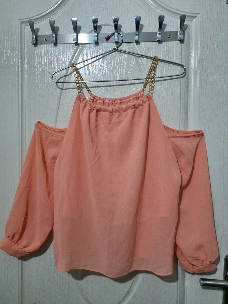 Peach Cold Shoulder Top