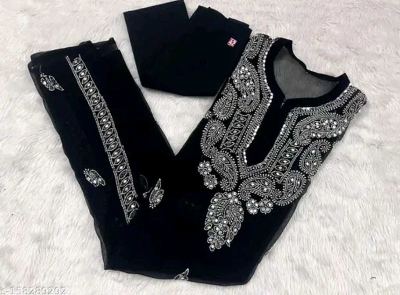 chiffon long chikankaari kurti