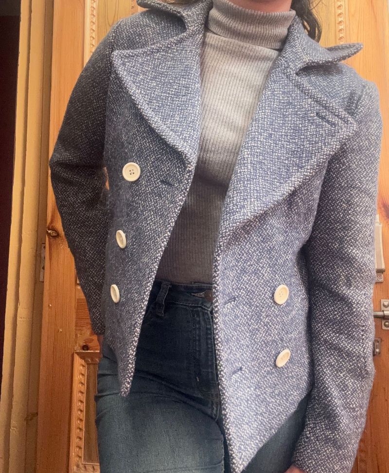 Chic Blue Tweed Peacoat Jacket