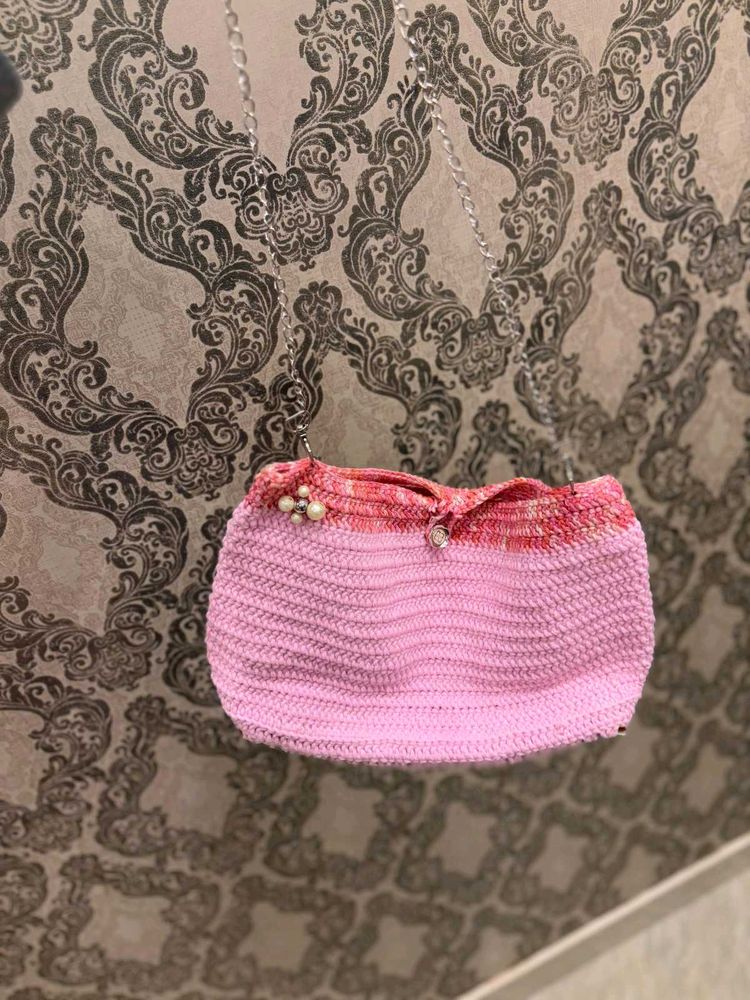Handcrafted Pink Crochet Shoulder Bag