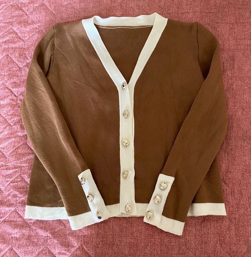 Brown &amp; White Button Cardigan