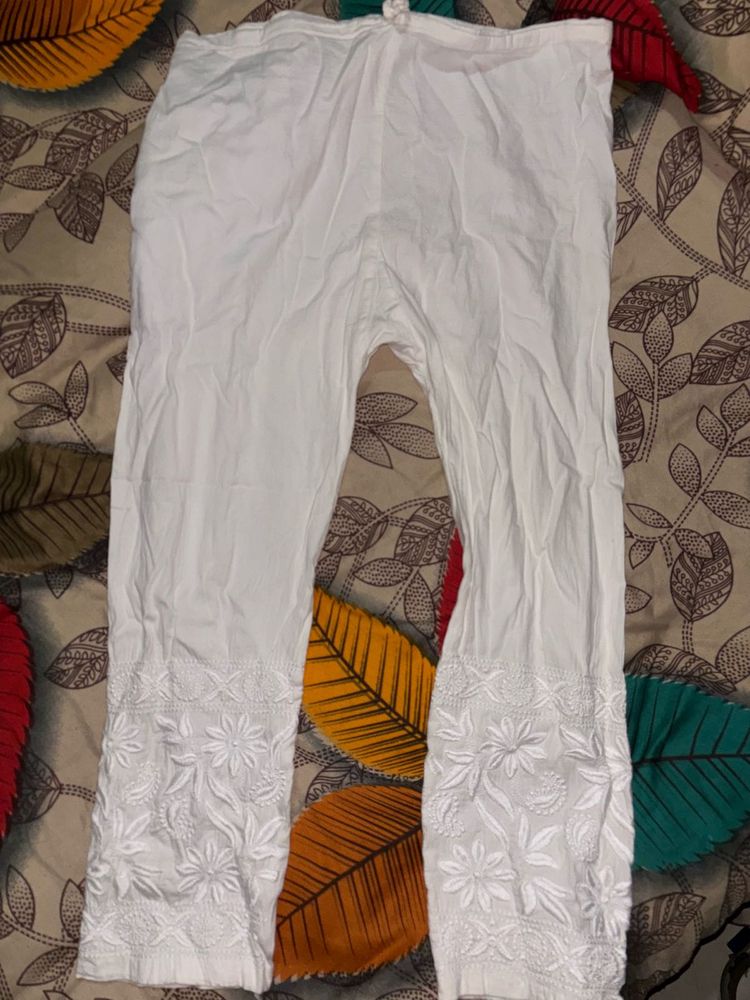 White Embroidered Leggings