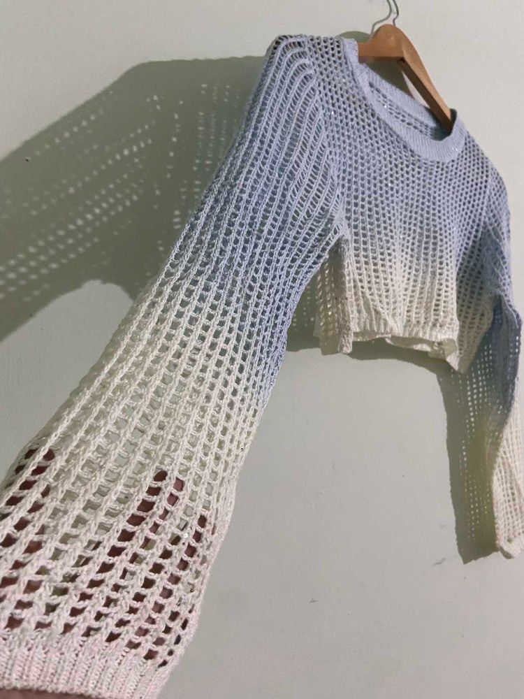 blue/White Cropped Sweater