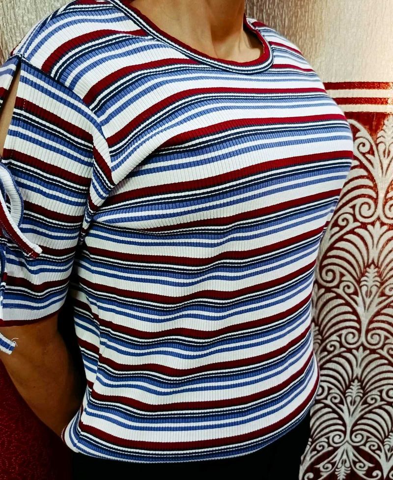 Striped Tie Sleeve Top