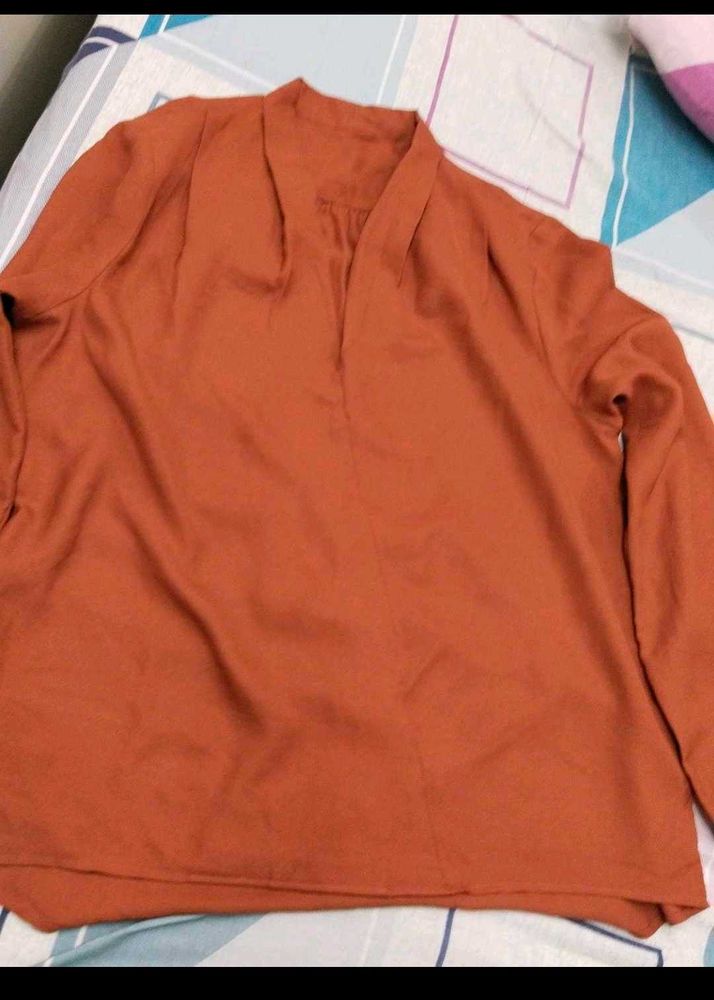 Rust V-Neck Long Sleeve Top
