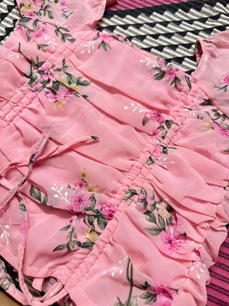 Casual Puff Top (Flowers Print)