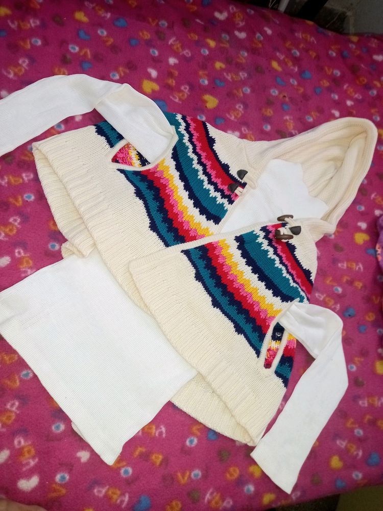 White With Colourful Poncho