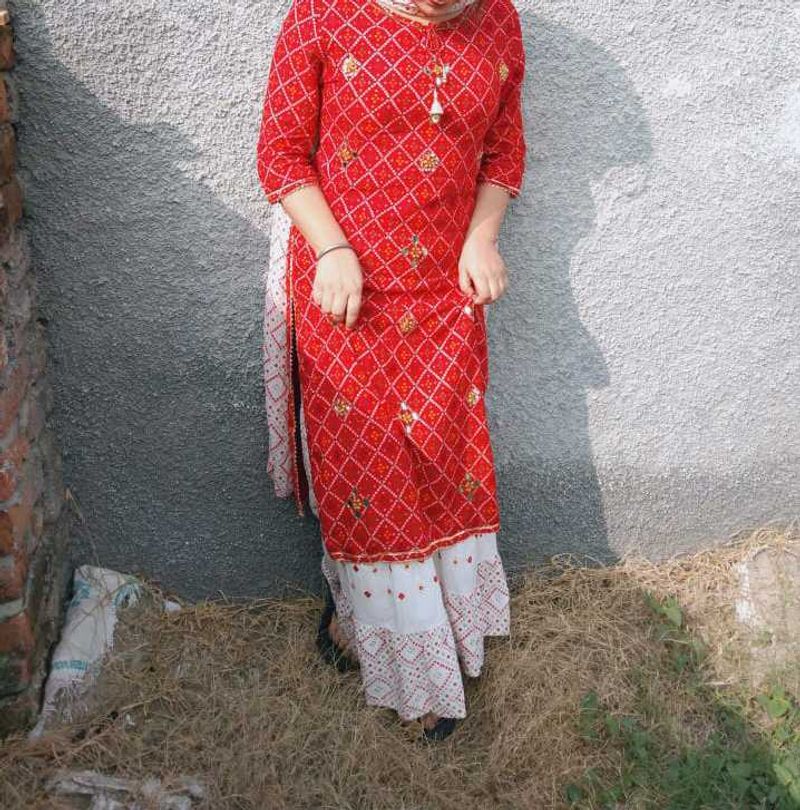 Red Printed Kurti with Patiala Pants