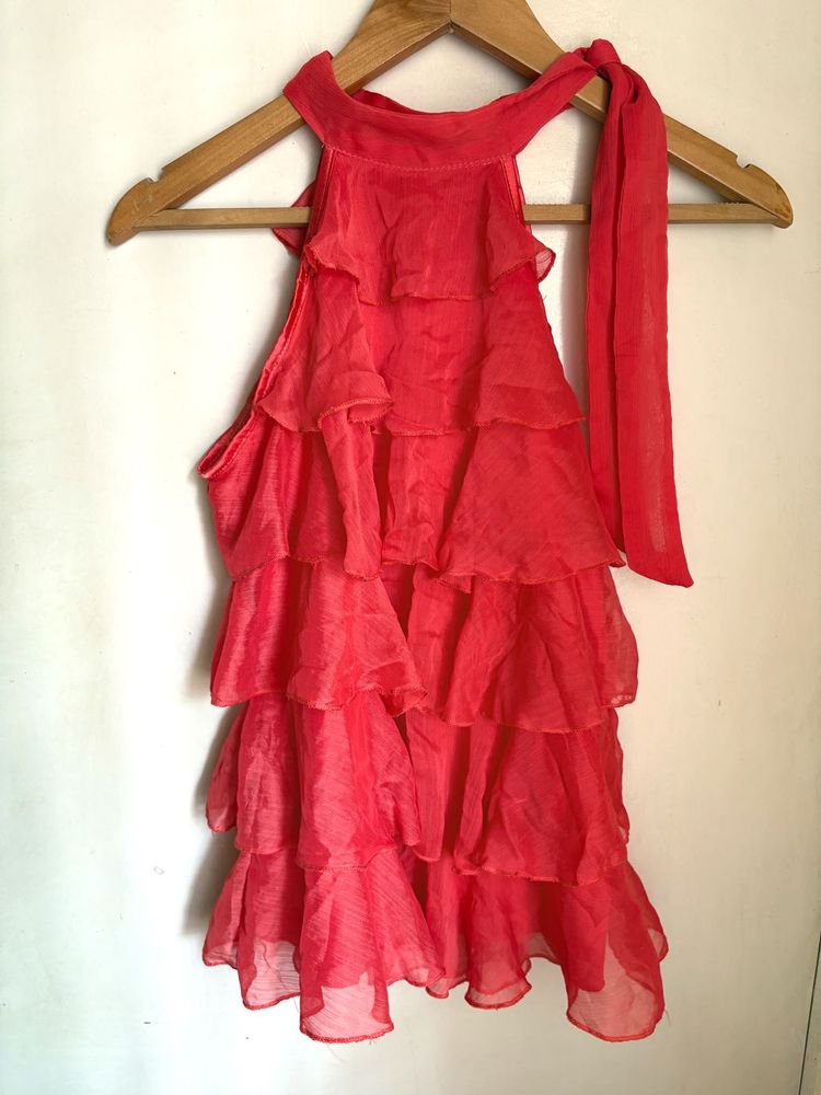 Coral Ruffled Halter Top