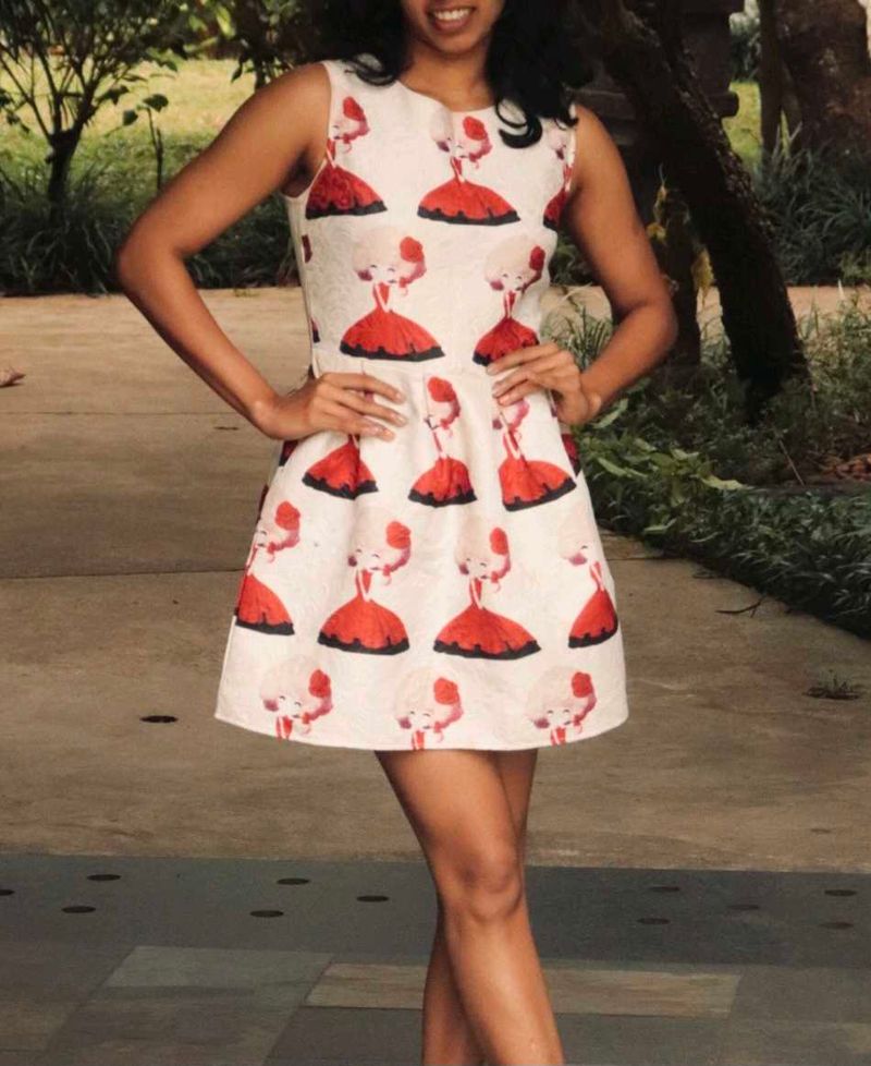 White Print Sleeveless Dress