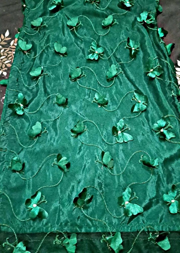 Net Green Butterfly Kurti Free With Churi