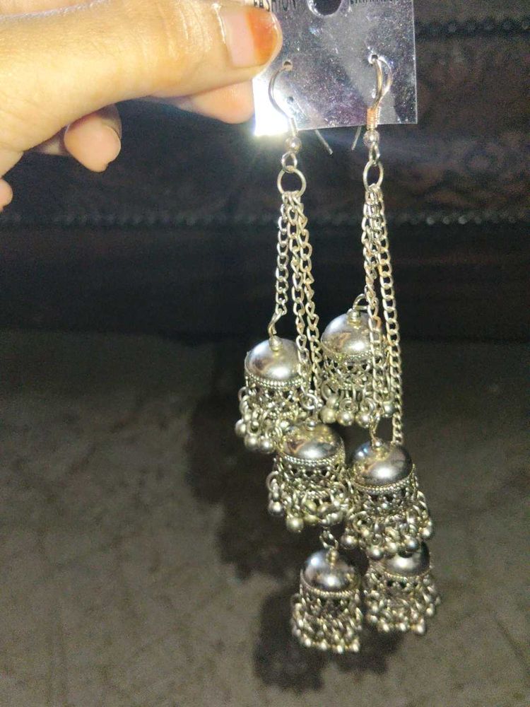 Silver Jhumka Earrings