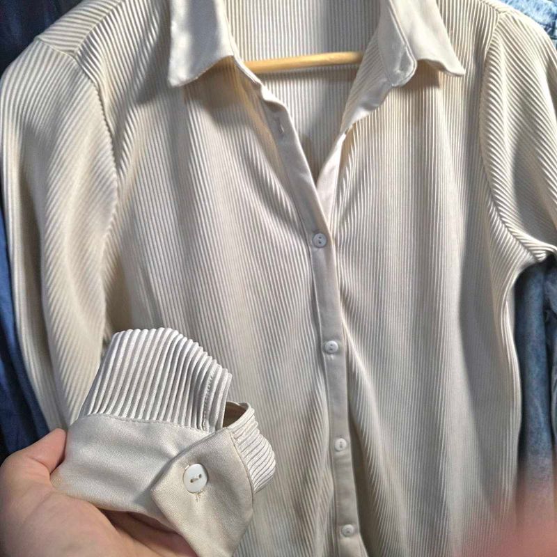 Ribbed Button-Down Top