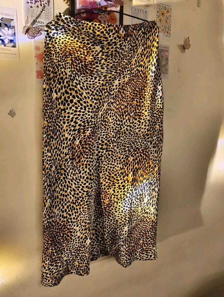 Animal Print Satin Maxi Skirt