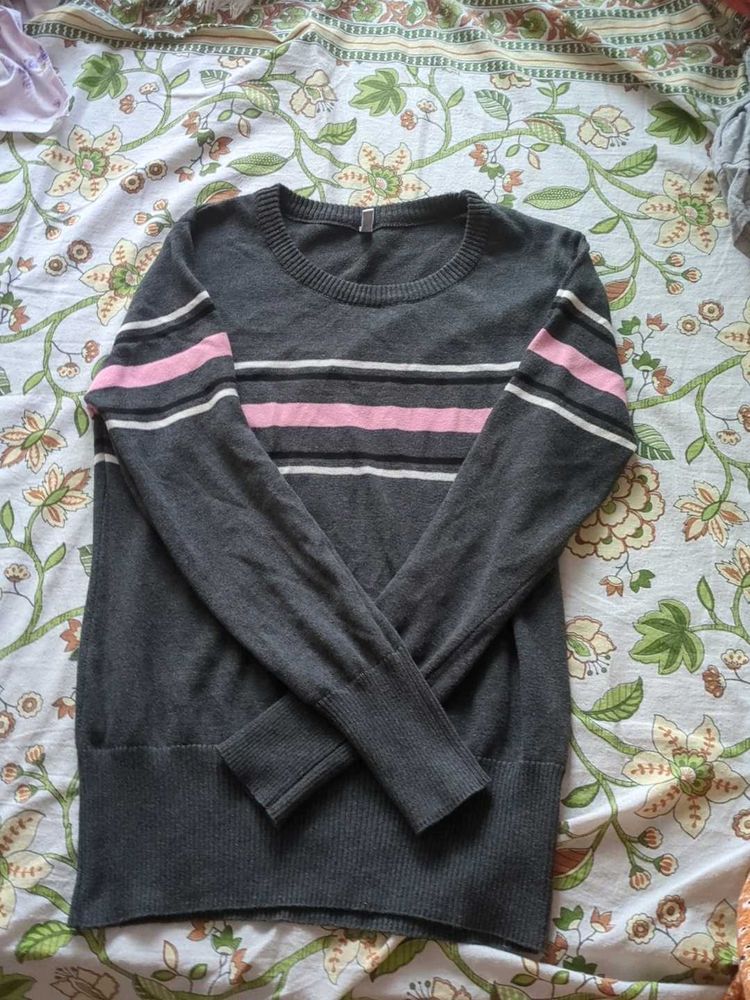 Striped Gray Pullover Sweater