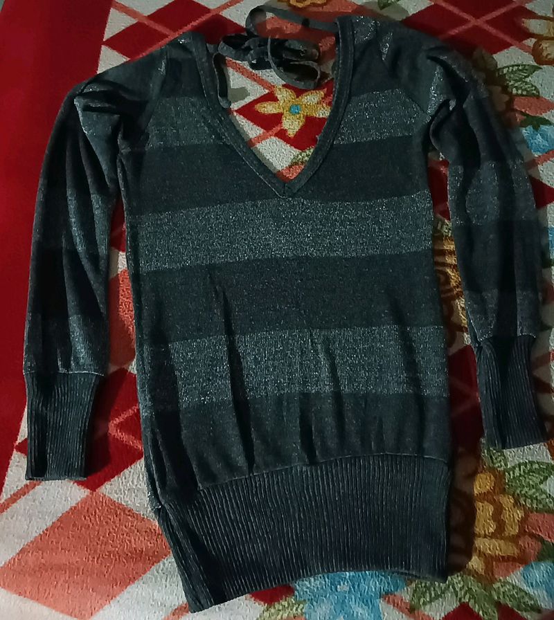 Madness Grey Deep V Neck Winter Top