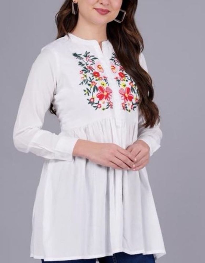 Floral Embroidered White Tunic