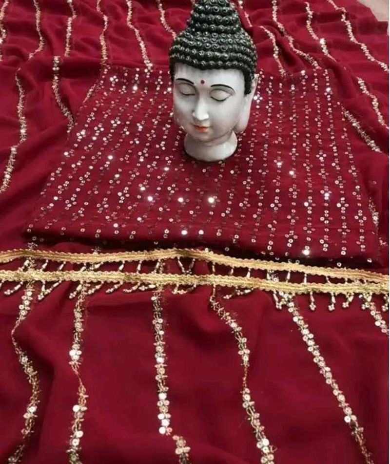 Beautiful Maroon Colour Sequence Work Saree