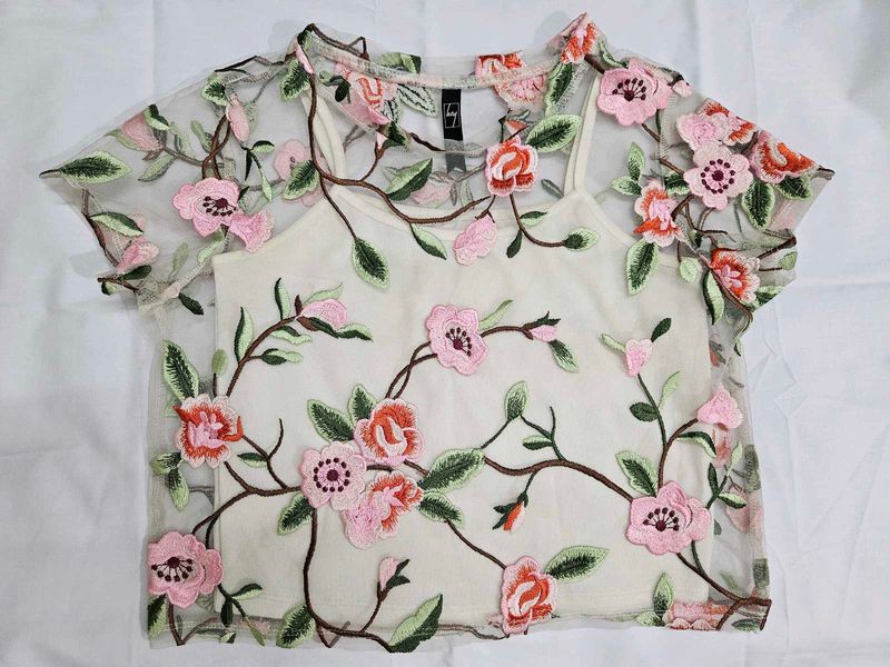 Floral Embroidered Mesh Top