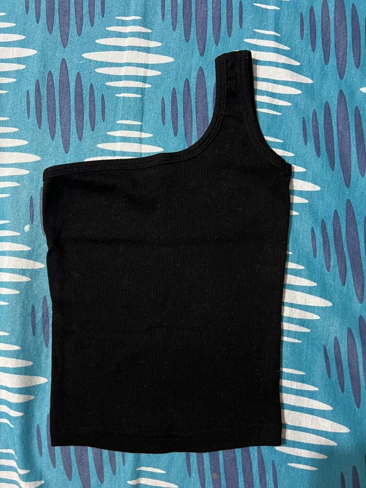 Black One-Shoulder Tank Top - S
