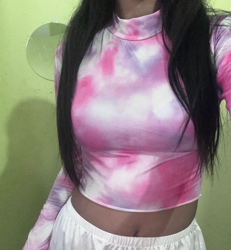 Tie-Dye Long Sleeve Mesh Top