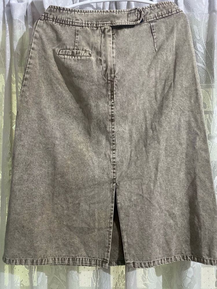 Neutral Beige Denim Skirt
