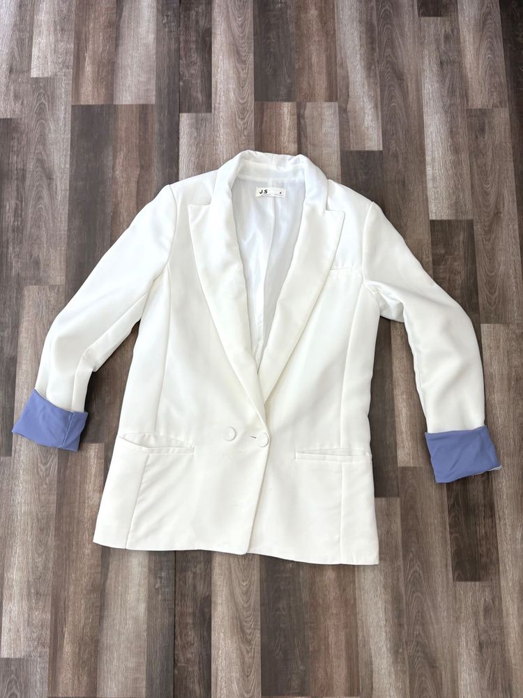 White Blazer with Blue Cuffs